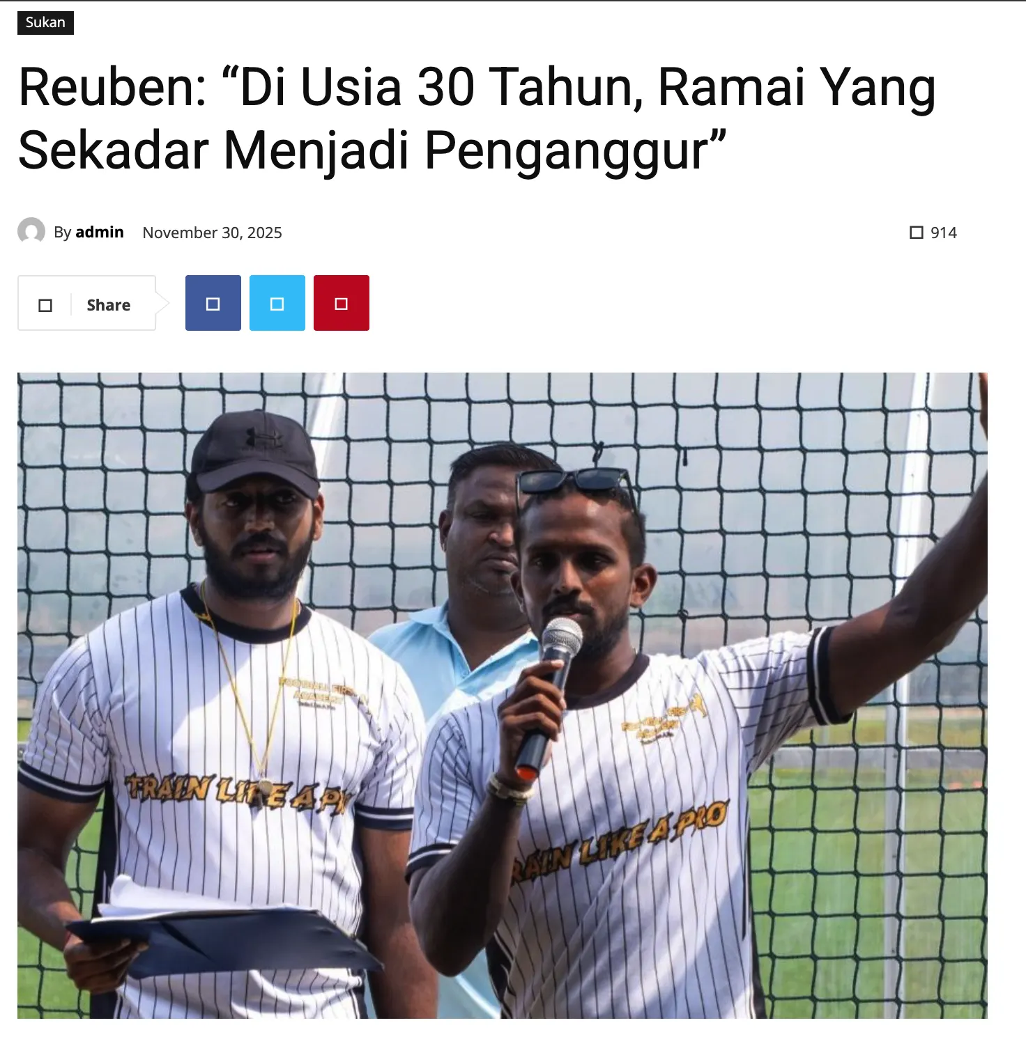 K. Reuben featured by Otai Sukan on Malaysian football
